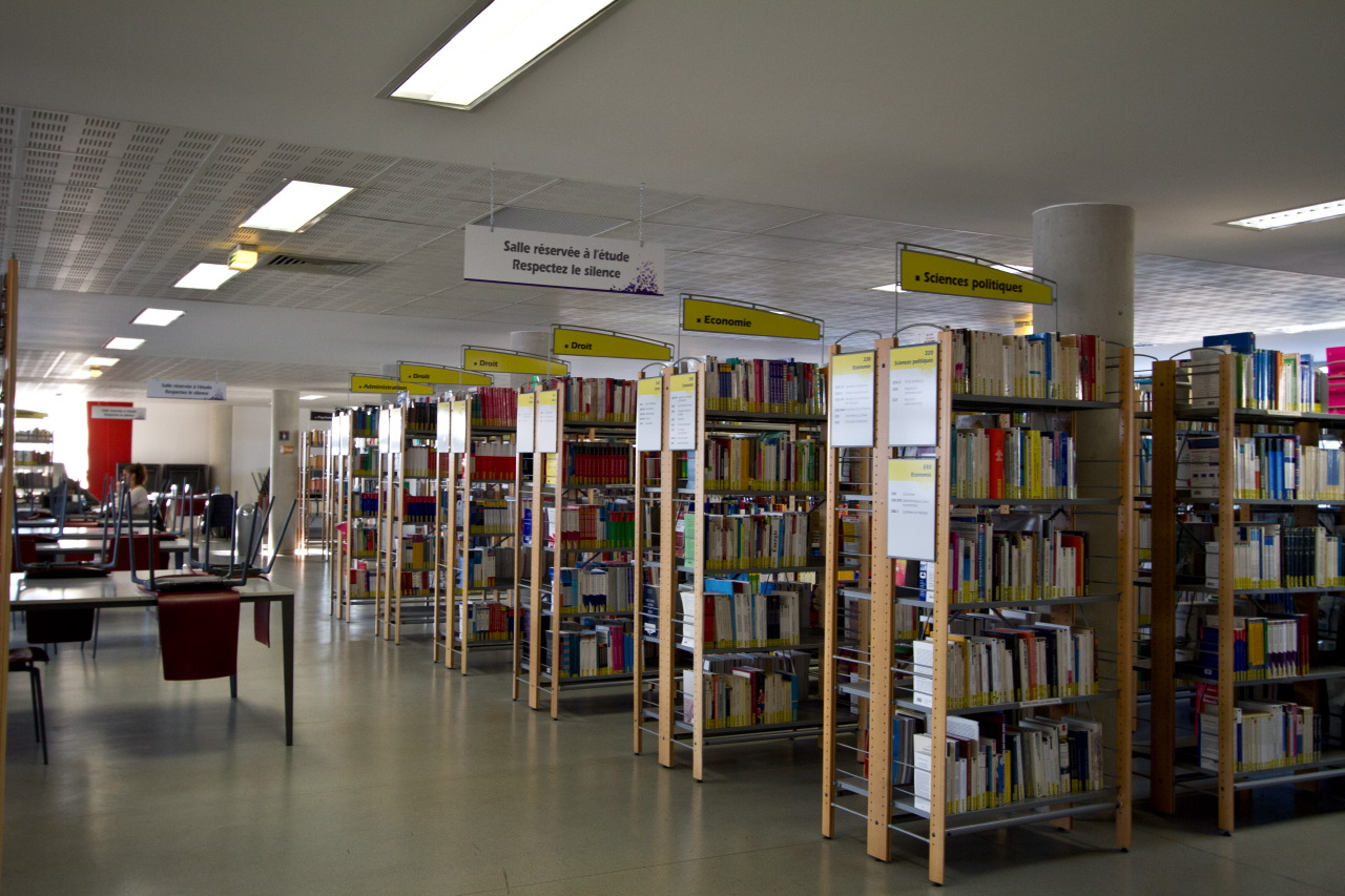 Photo de rayonnages de la BU de Vauban